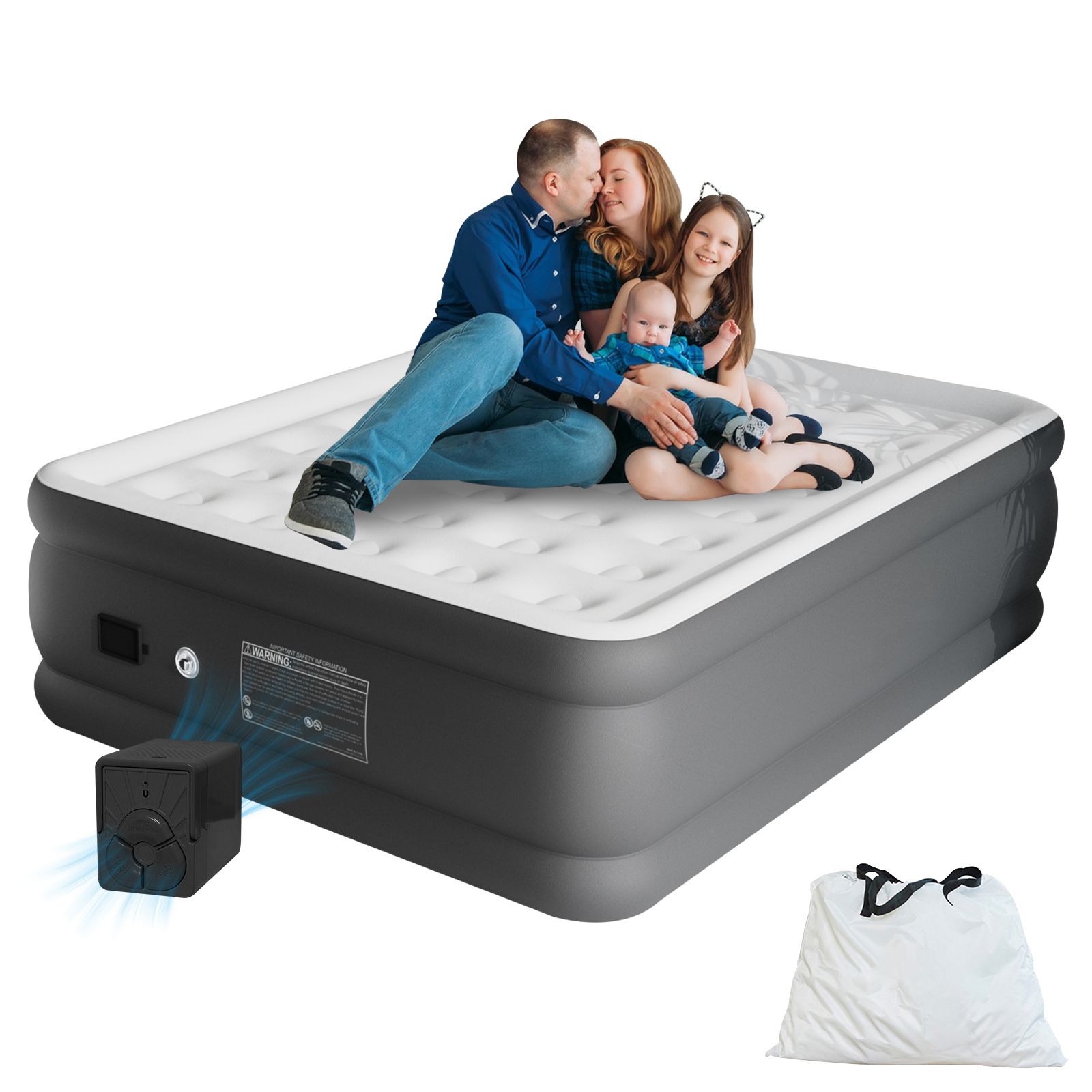 Air Mattress Queen with Built in Wireless Battery Pump,Thick Velvet Texture Waterproof,22”Self Inflatable Air Bed for Camping,Travel\u0026Floor (Gray)